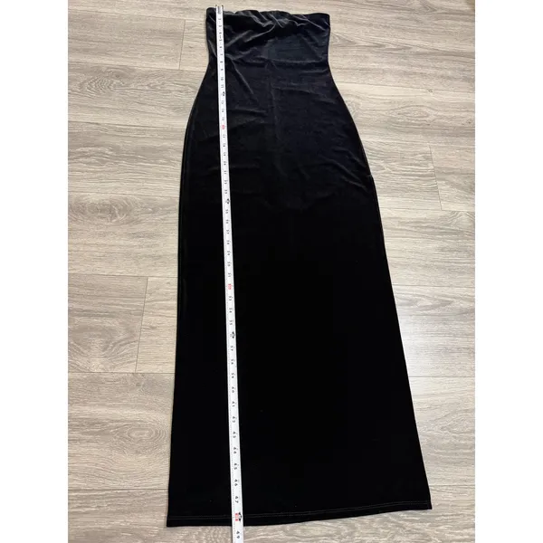 Misty Rose Black Velvet Strapless Maxi Dress M‎ Side Slit Bodycon Gothic Vampire - Image 11