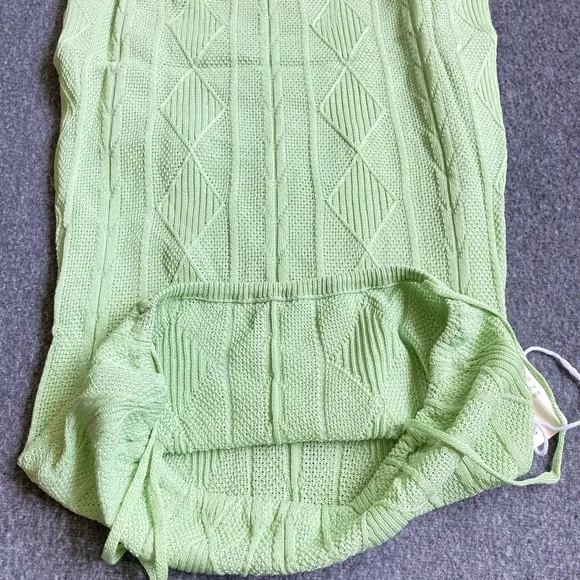 Light Green Cable Knit Diamond Bodycon‎ Mini Dress Spaghetti Strap XS - Image 6