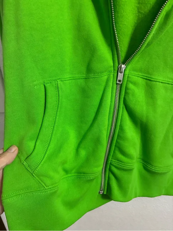 Ralph Lauren Bright Green Zip-Up Hoodie with Purple Polo size L - Image 5