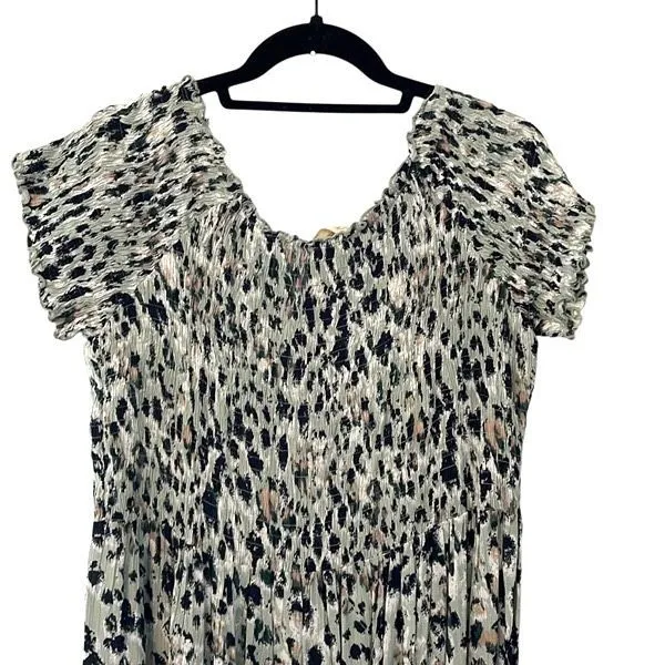 Mystree Womens Animal Print Smocked Slit Summer Maxi Dress Black Green Large‎ - Image 4