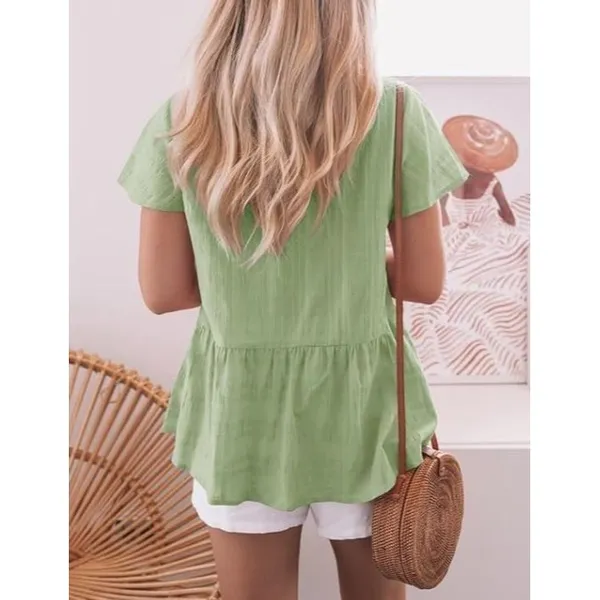 JayGate Women’s Babydoll Peplum Blouse XXL NWT Light Green V-Neck Button Down - Image 2