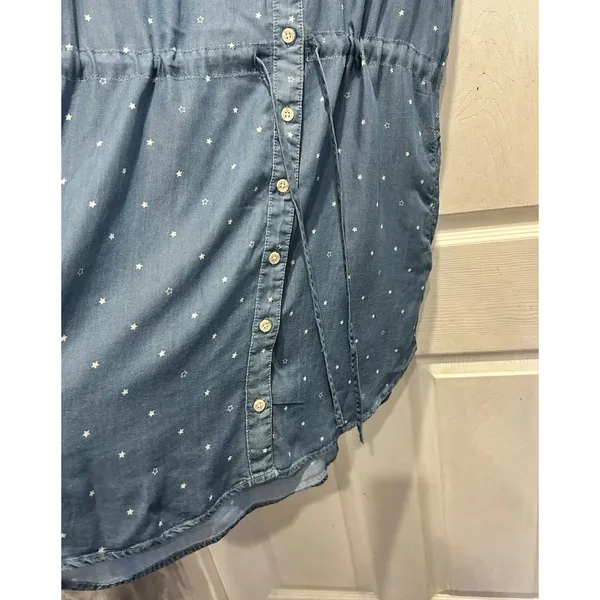 Thread & Supply Blue‎ Tencel Star Print Button Down Shirt Dress Small D4287TCTJ - Image 6