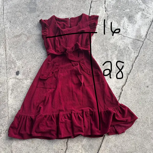 Vintage ruffle corduroy red dress size XS/S - Image 3