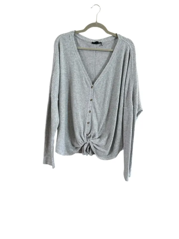 Women's Out From Under Grey Long Sleeve Tie Front Waffle Knit Top Size XL - Image 8
