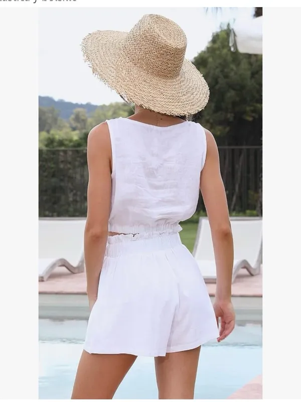 Fancyinn White Elastic Waist Women Shorts Bermudas Set - Image 3