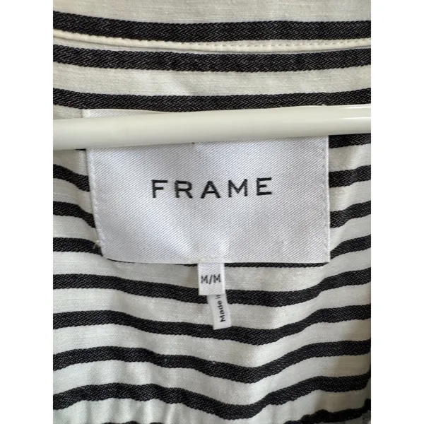 Frame striped linen blend shirred short sleeve top size medium - Image 3