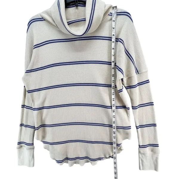 Babaton Waffle Knit Thermal Sweater Womens S Cream Blue Striped Quiet Luxury - Image 6