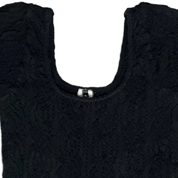 Sugarlips Womens Scoop Neck Cap Sleeve Crop Top Textured Bodycon Shirt Black OS - Image 3