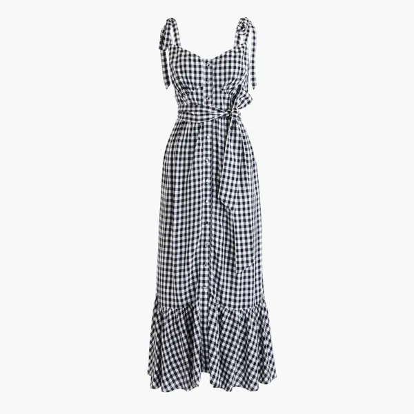 J.Crew Gingham Maxi Tie Strap Dress Size 0 - flaws - Image 3