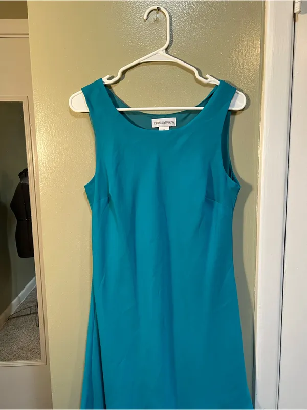 Drapers & Damons Women’s Size Medium Sleeveless Midi Dress Teal Blue Green Scoop - Image 2