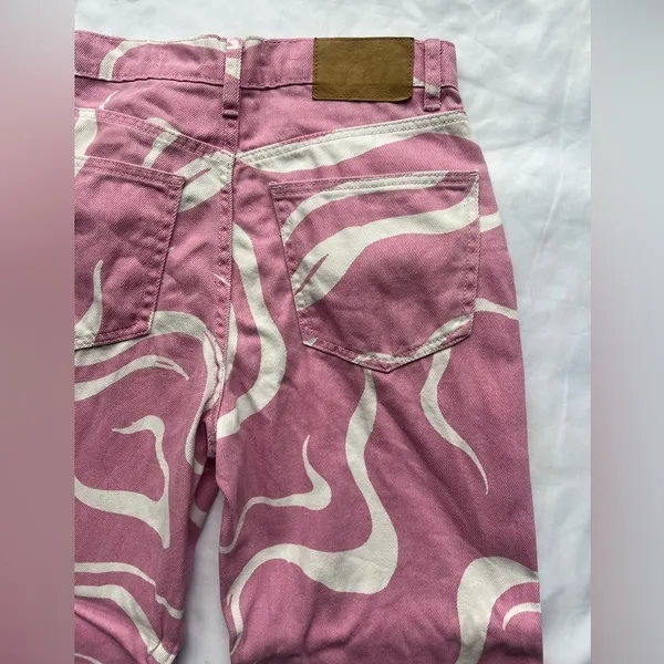 Cotton On Pink and White Swirly Loose Straight Jeans 4 - Image 10