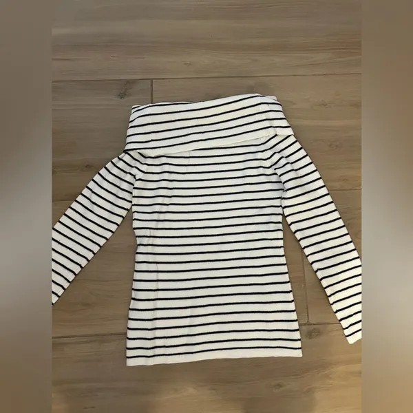 NEW Striped Off The Shoulder Sweater Fall Long Sleeve Y2k Top Winter M - Image 3