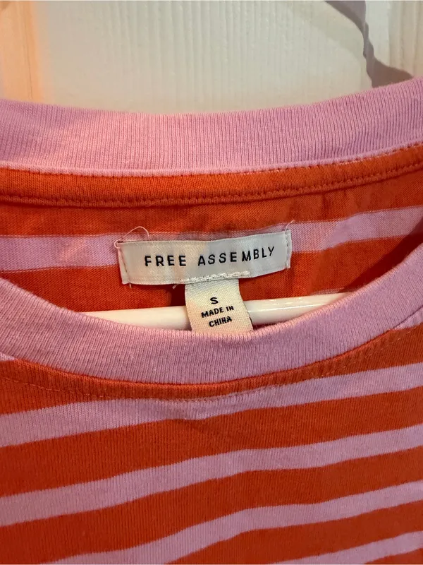 Free Assembly Pink and Orange Striped Tee Dress - Image 2