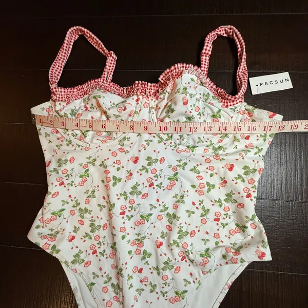 PacSun Swim Eco Floral Strawberry Underwire One Piece Swimsuit XL Gingham Tie - Image 2