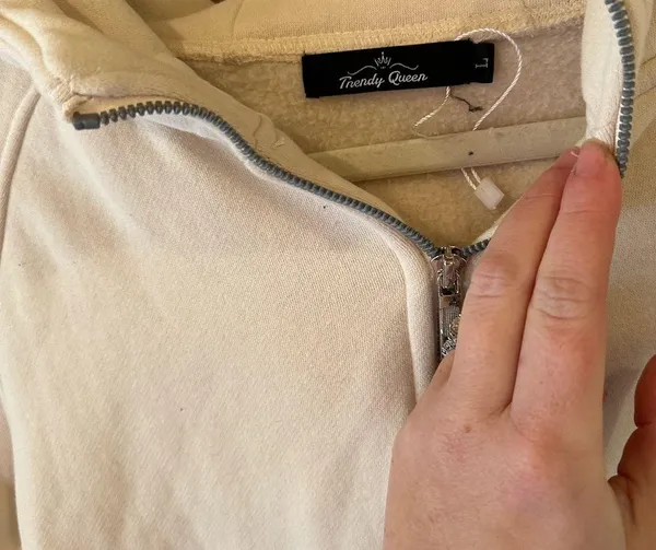Trendy Queen Cream Zip Up Hooded Sweatshirt - Image 2