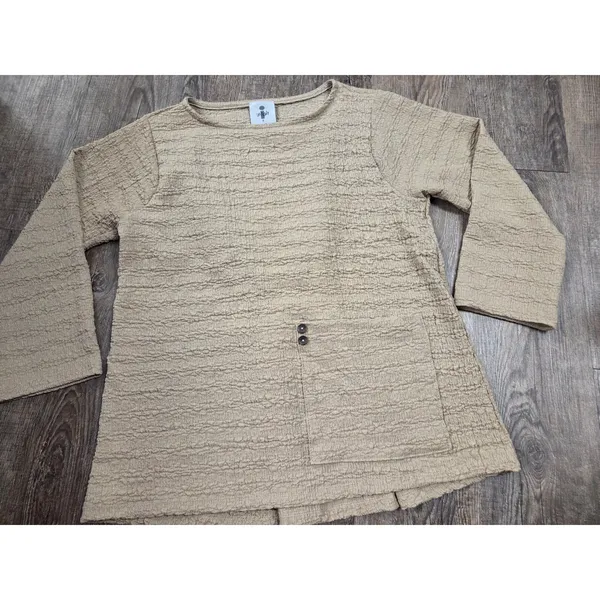 Inoah Crinkle Tan Beige Shirt Crop Pants Outfit Matching Set Small - Image 2