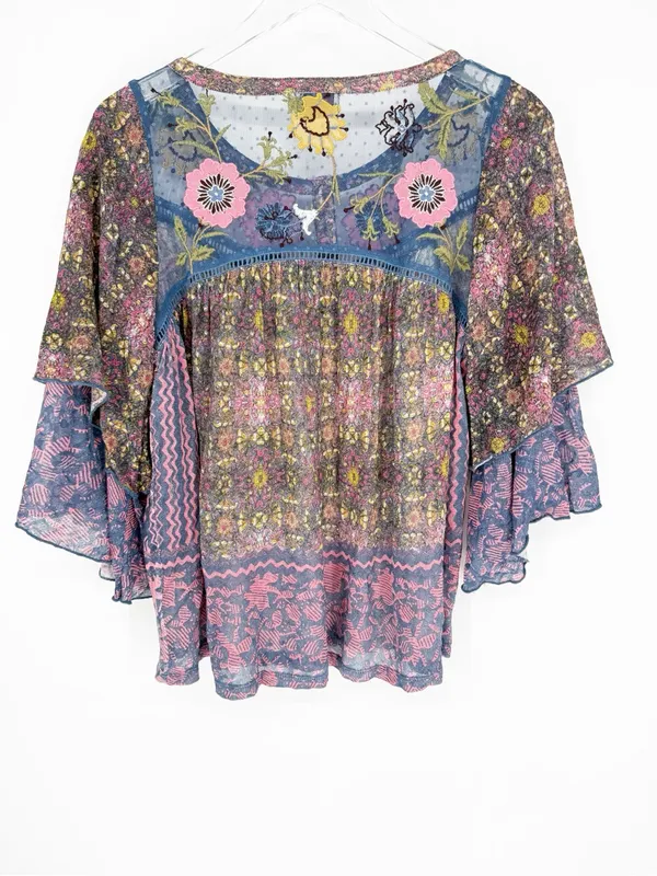 Anthropologie Postmark Embroidered Henley Top Women's M Boho Chic‎ - Image 3