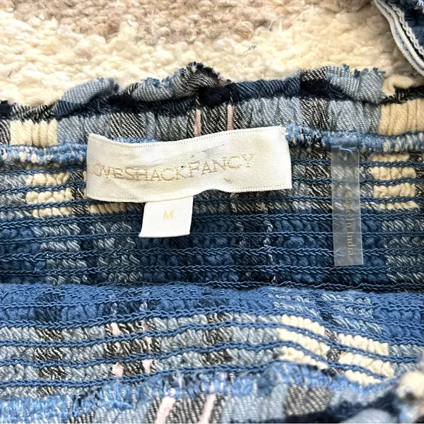 LoveShackFancy Stanley Blue Plaid Smocked Mini Dress Medium - Image 14