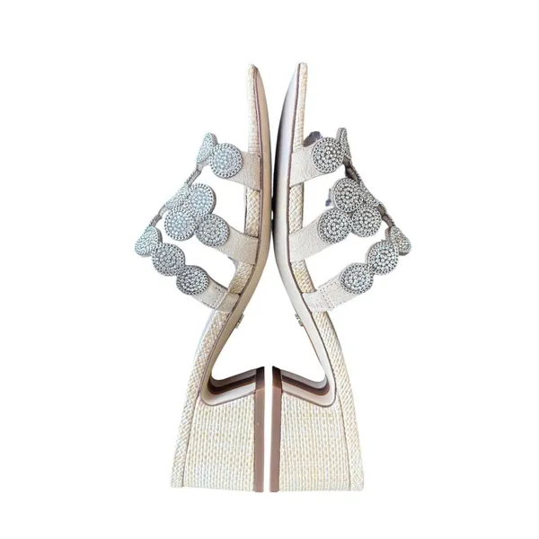 Sam Edelman Womens Crystal Embellished Raffia Block Heel Slide Sandals Beige 7 - Image 5