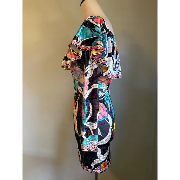 Flying Tomato Velvet Floral Off Shoulder Ruffle Mini Dress Y2K resort‎ sexy boho - Image 4