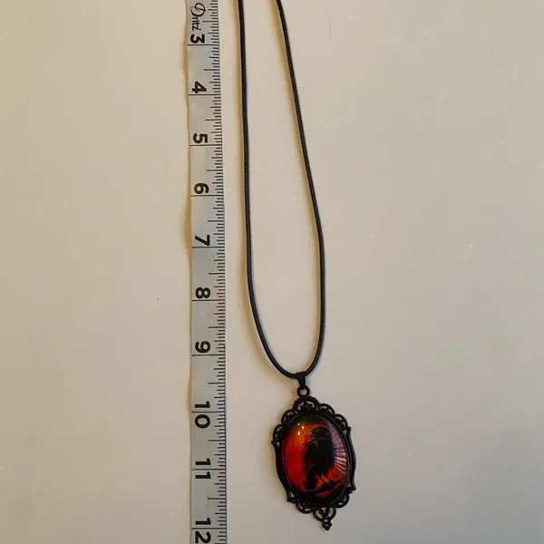 Gothic‎ Crow Red Moon Cameo Style Black Necklace Pendent - Image 8