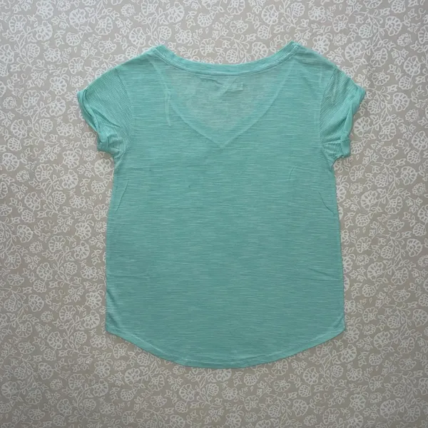 Aerie Mint Green Striped V-Neck Shirt - Image 3