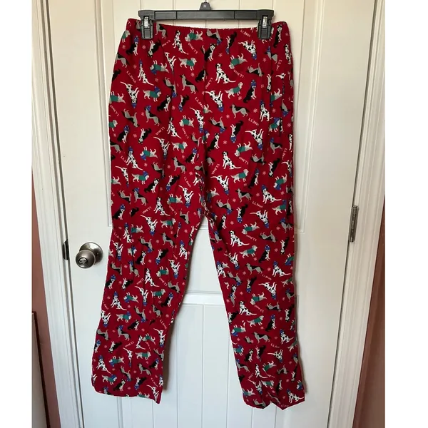 L.L.Bean Flannel Dogs with Hats Sweatpants Small Red - Image 2