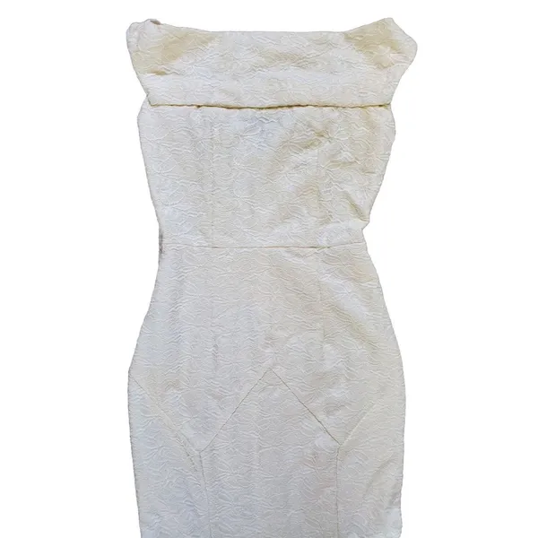 Muxxn White Dress Women Size Small Fit Flare Cream White Boat Neck Mermaid Prom - Image 5