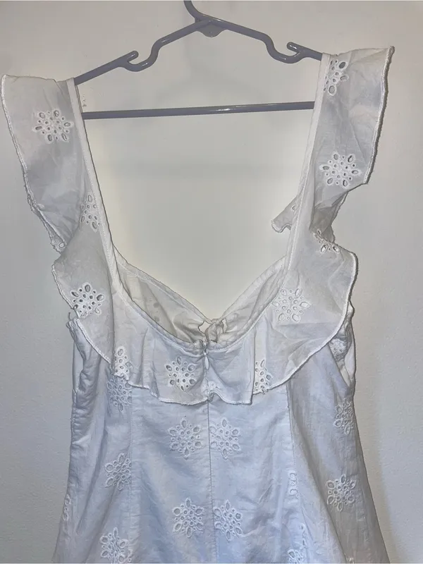 White Fox White Eyelet Ruffled Strap Mini Dress - Image 5