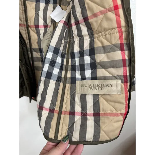 Burberry Brit Belted Quilted Green Jacket‎ with Nova Check Lining Size Xsmall - Image 7