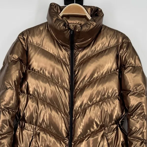 Athleta Lofty Down Puffer Jacket Size Small Bronze Metallic Winter Coat Gorpcore - Image 3