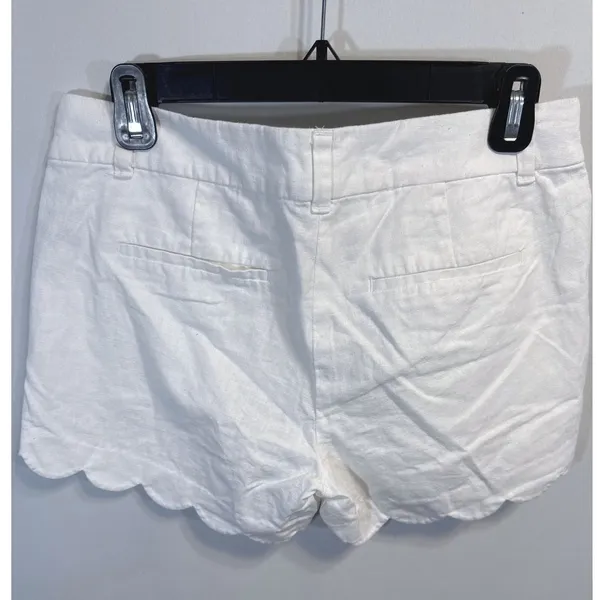 J.Crew White Scalloped Hem Linen Cotton Blend Shorts Women Sz. 4 Nautical Preppy - Image 7