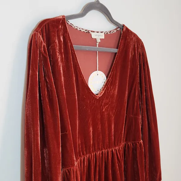 Umgee Burnt Orange Velvet Tiered Mini Dress Size XL NWT Wedding Guest Dress - Image 3