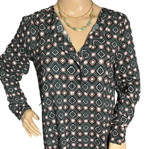 Ann Taylor LOFT Geometric Floral Shirt Dress Pink Gray Long Sleeve Women’s XS/S - Image 4