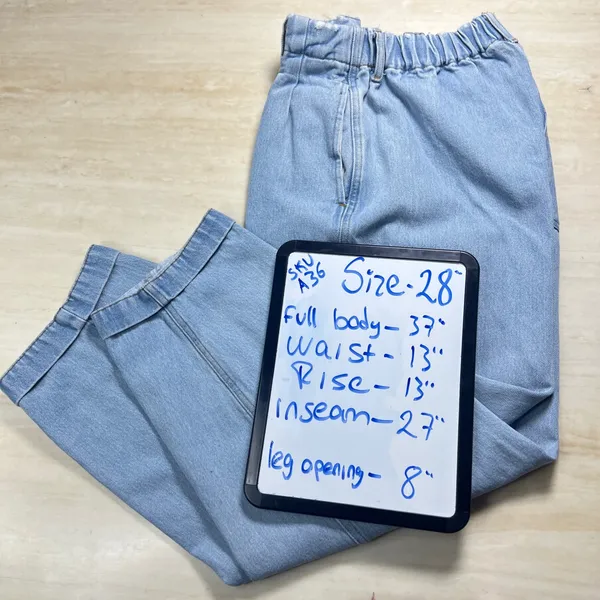 BDG Urban Outfitters Drew Baggy Pleated Jeans Light Wash Elastic Waist W28 L32 - Image 7