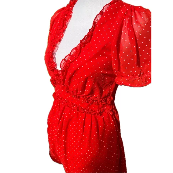 Altar'd State Bowie Romper Women's Sz Medium Red Polka Dot Ruffle - Image 6