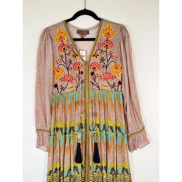 NWT Bhanuni by Jyoti Dress Pink Giorgia Maxi Floral V Neck Puffed Boho Size 2 - Image 7