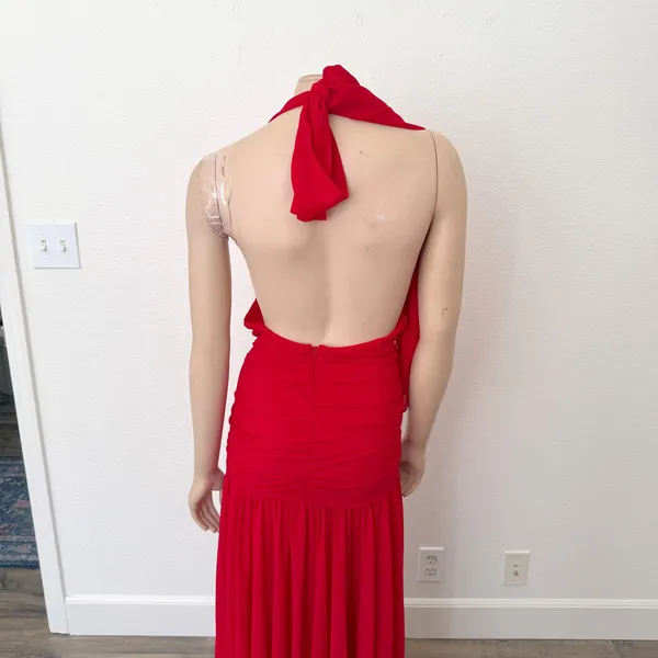 [Anthropologie] Bardot Red Mave Halter Neck Maxi Dress Low Back Ruched Slit 12 - Image 6