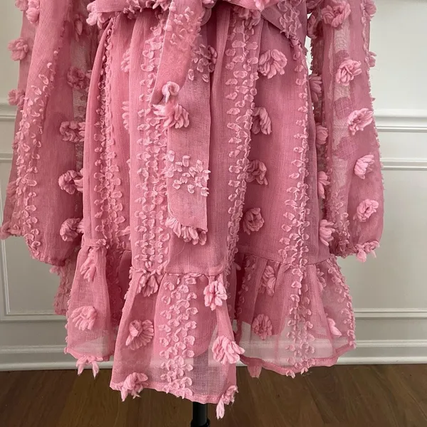 A.Calin Flying Tomato Pink Long Sleeve Pom Pom Mini Dress L - Image 5