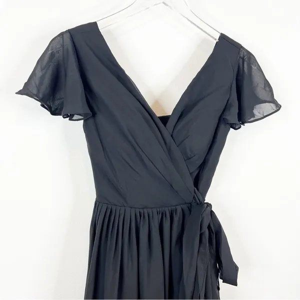 Lavetir Long Chiffon V-Neck Bridesmaid Dress Women's Size 2 Black‎ Slit Formal - Image 5