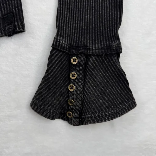 We The Free Free People Black Ribbed Bell Sleeve Top Button Cuff‎ Size M - Image 5