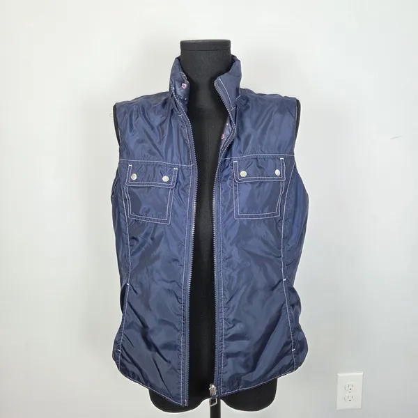 Ariat Puffer Vest Women’s Size Small Blue Floral Silver Reversible Zip Up - Image 7