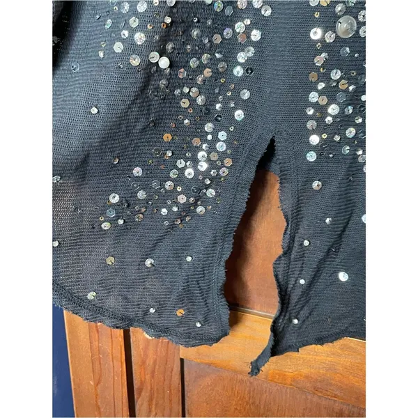 Free People Embellished Distressed Knit Top Black Sequin Rhinestone Tee Y2K S - Image 4