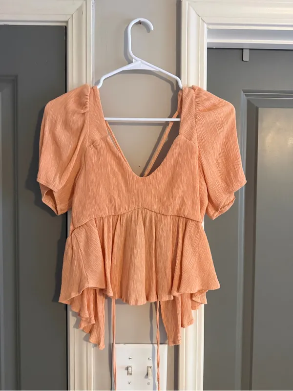 vestique Peach Peplum Tie-Back Blouse - Image 2