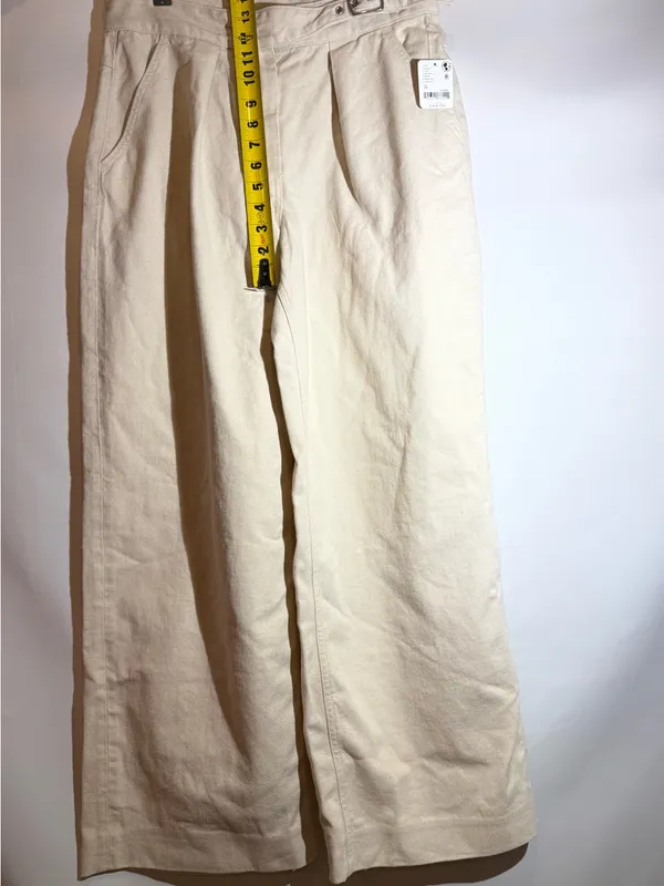 NWT Free People Cream Wide Leg Pleated Buckle Waist Trousers Pants Size 10 - Image 6