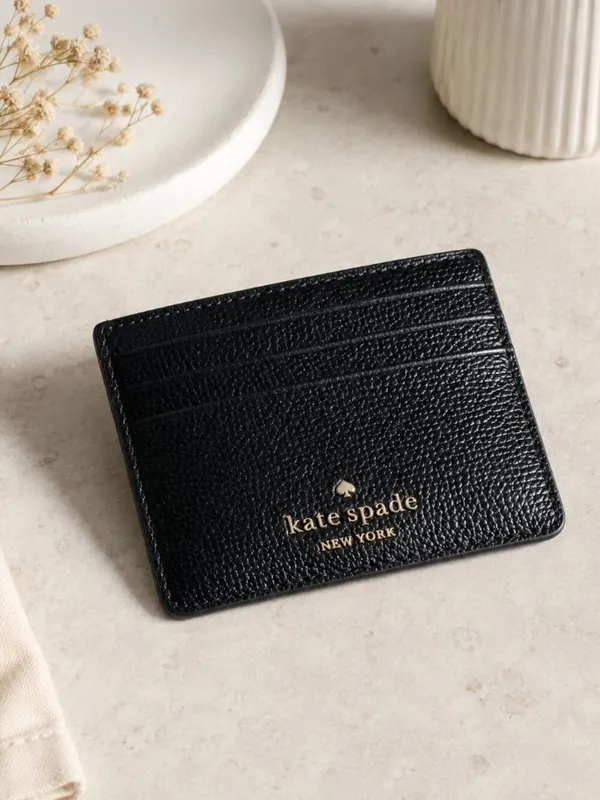 Kate Spade Black Saffiano Leather Card Holder Wallet KSNY Logo NWT - Image 4