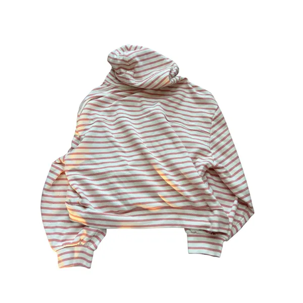 Pilcro Anthropologie Pink White Striped Raw Hem Pullover Hoodie‎ Sweatshirt M - Image 2