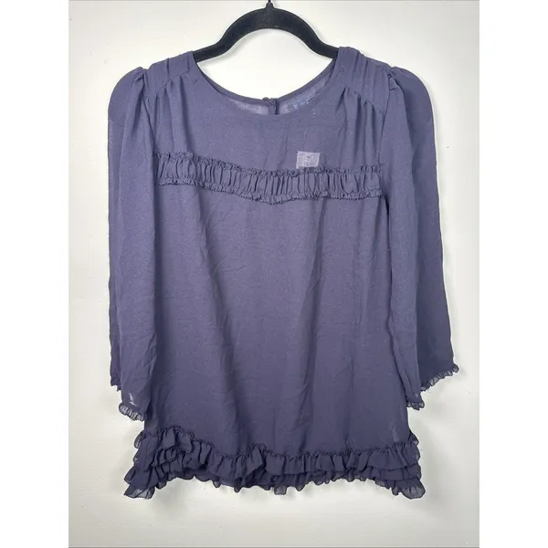 NWT Gap 2009 Top Womens Medium Blue Sheer‎ 3/4 Sleeve Blouse Lightweight - Image 2