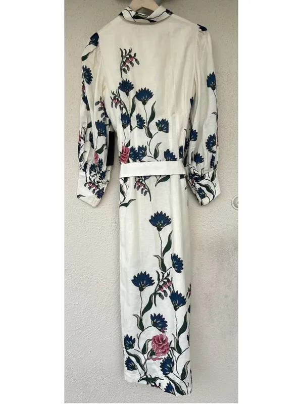 Tuckernuck Belle Bouquet Cotton Linen Therese Puff Sleeve Dress S Belted Garden - Image 8