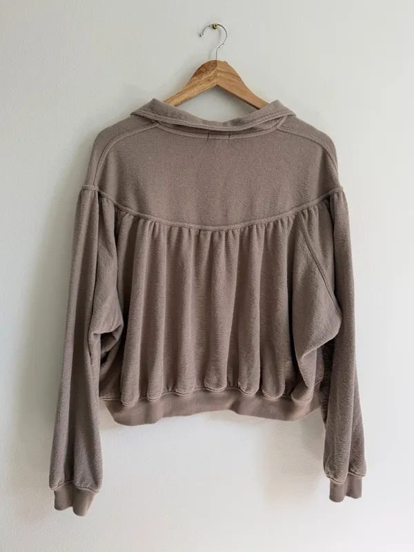 Aerie Terry Button Sweater Size Small Oversized Pullover Soft Life Brown Neutral - Image 7